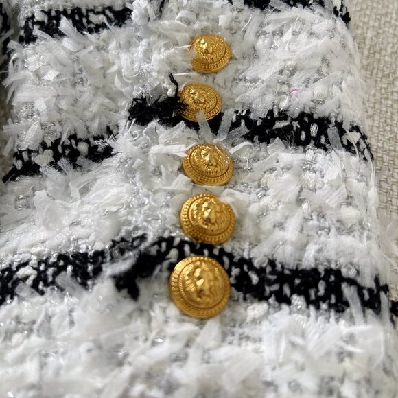 NEW WITH TAGS!!! BALMAIN Striped Tweed Minidress WHITE/BLACK Size 40FR 8US - Picture 6 of 11